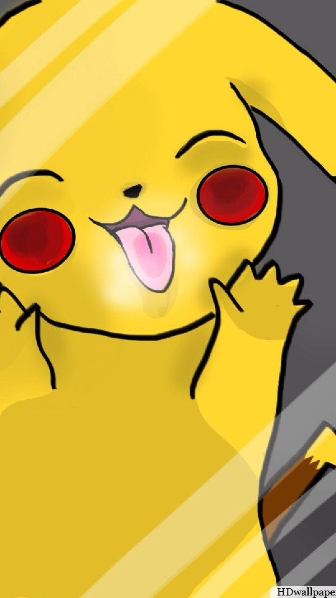 Bakgrunnsbilde av Pikachu som stikker tungen ut og titter gjennom et glass.