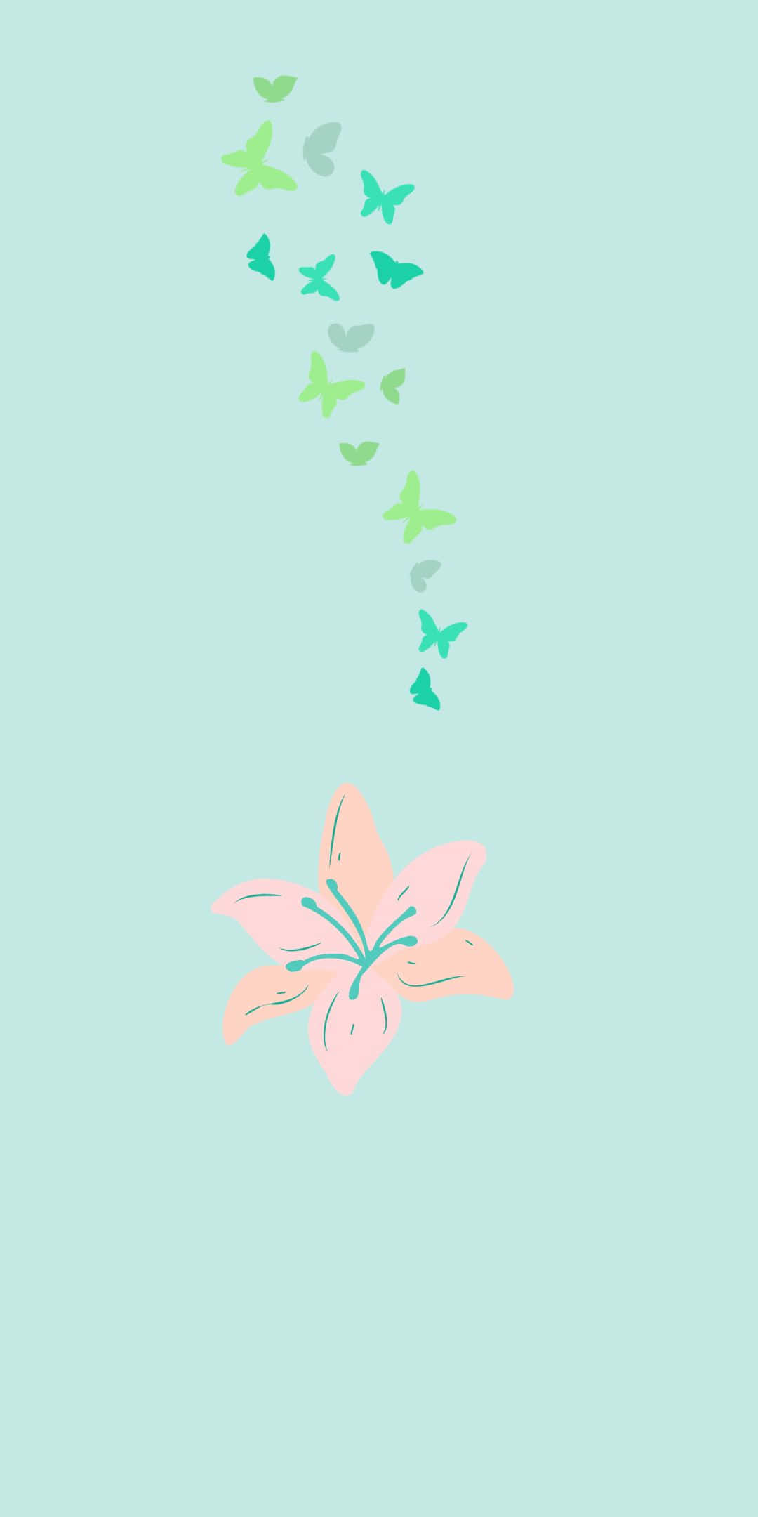 Pixel 3-bakgrunn med minimalistisk rosa blomst og sommerfugler Bakgrunner