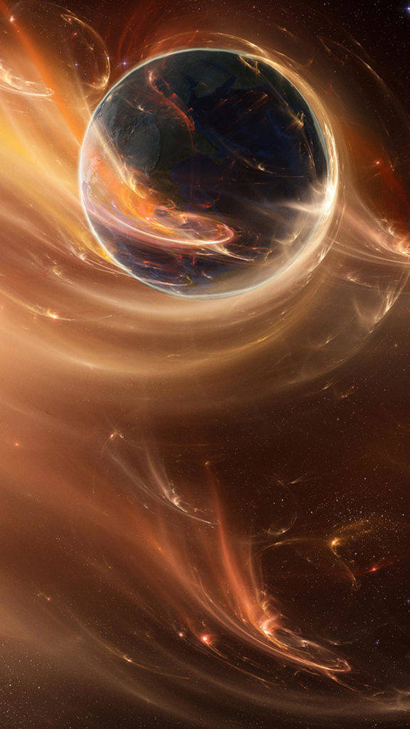 Planet med gyllent lys i rommet iPhone Bakgrunner