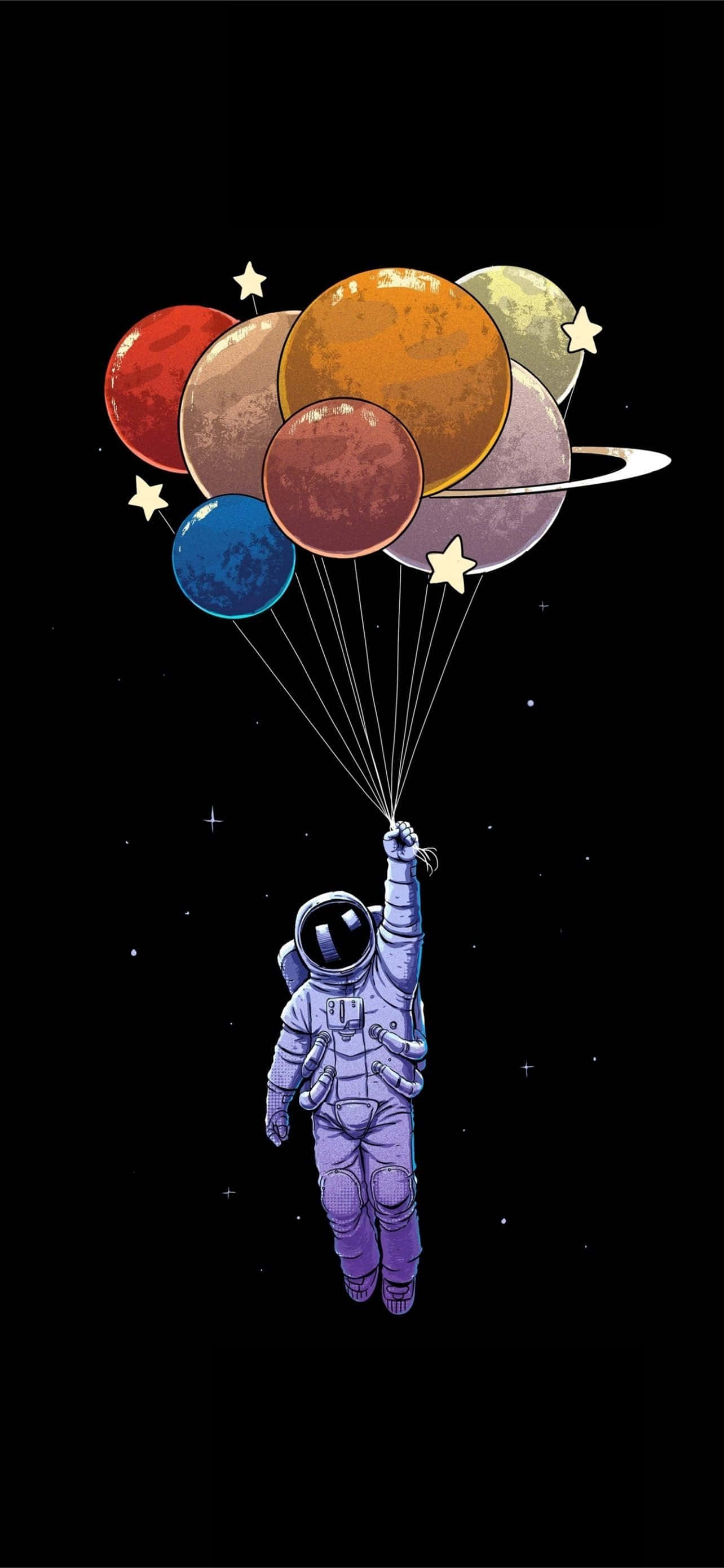 Planetballonger med astronaut iPhone Bakgrunner