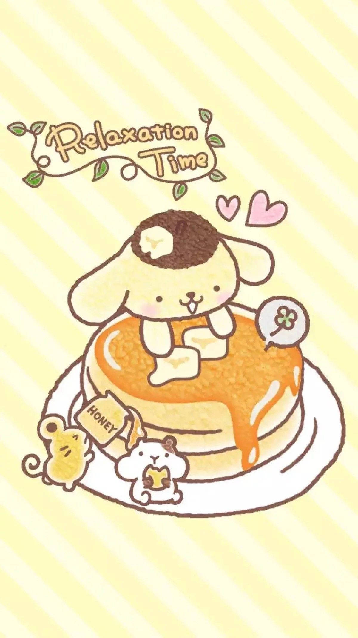 Pompompurin Koser Seg med Pannekake - Søt Kawaii iPad-bakgrunn Bakgrunner