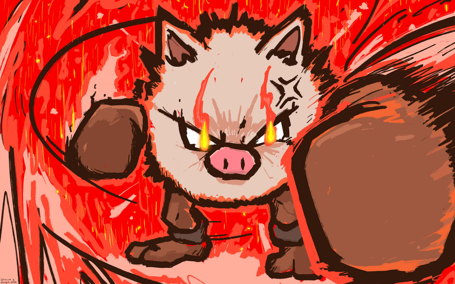 Primeape Pokemon med flammende øyne Bakgrunner