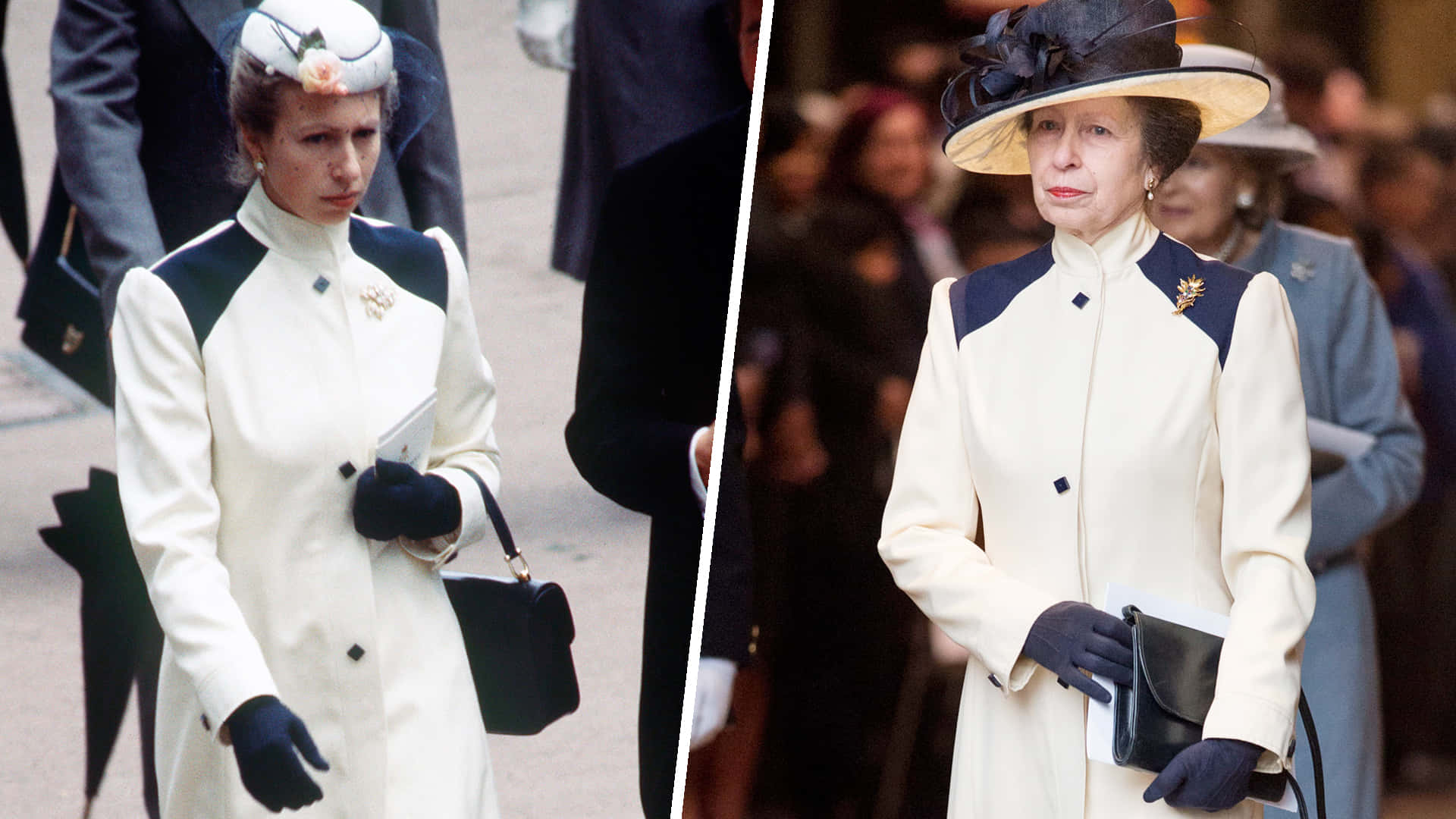 Prinsesse Anne bruker krem- og marineblå kåpe på nytt Bakgrunner