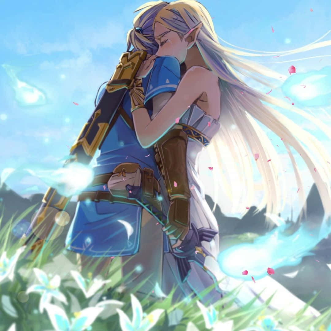 Prinsesse Zelda og Link klemmer Botw Bakgrunner
