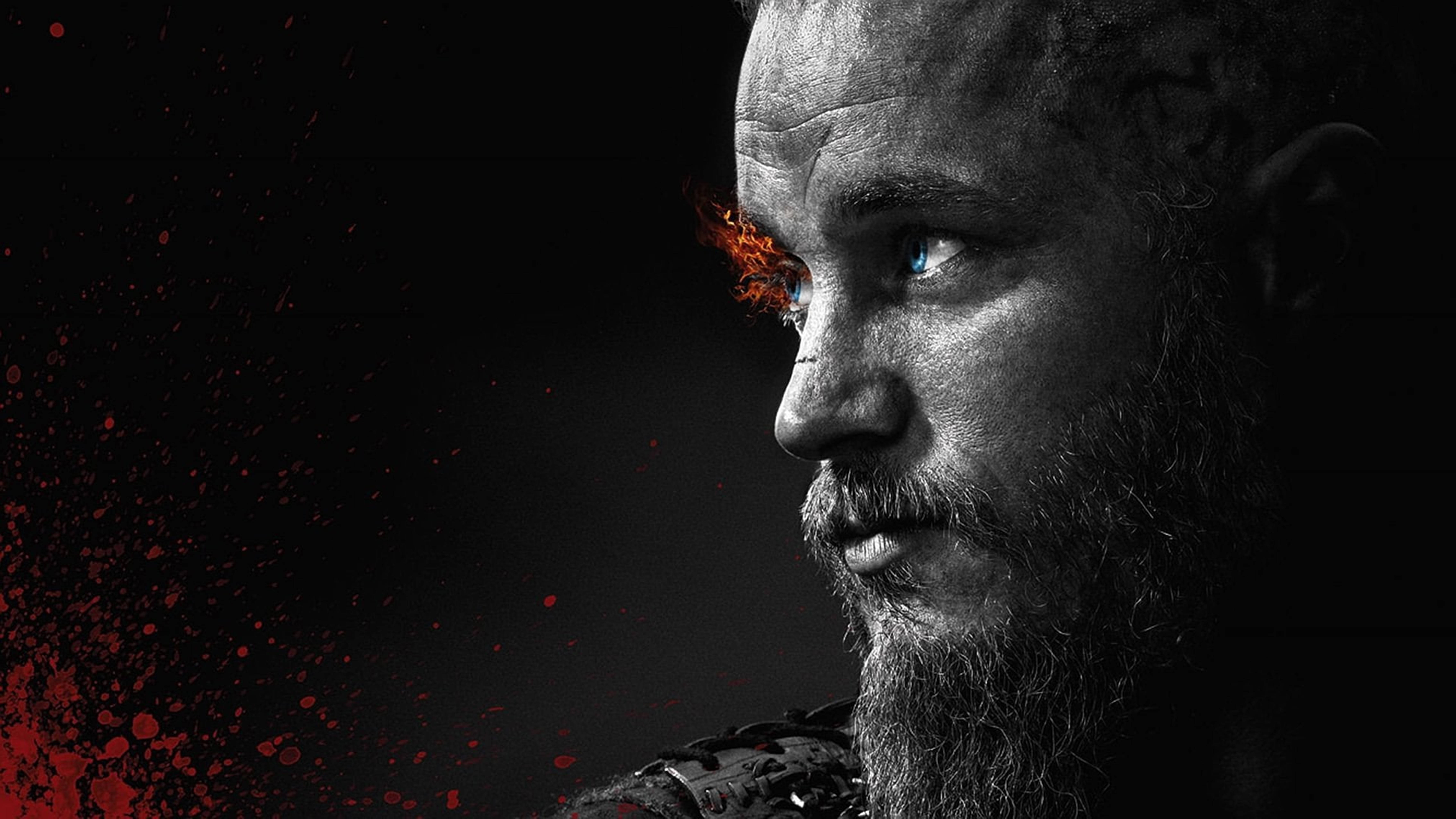 Ragnar Lothbrok 4K Vikings Ildfull Vipper Svart Hvitt Bakgrunner