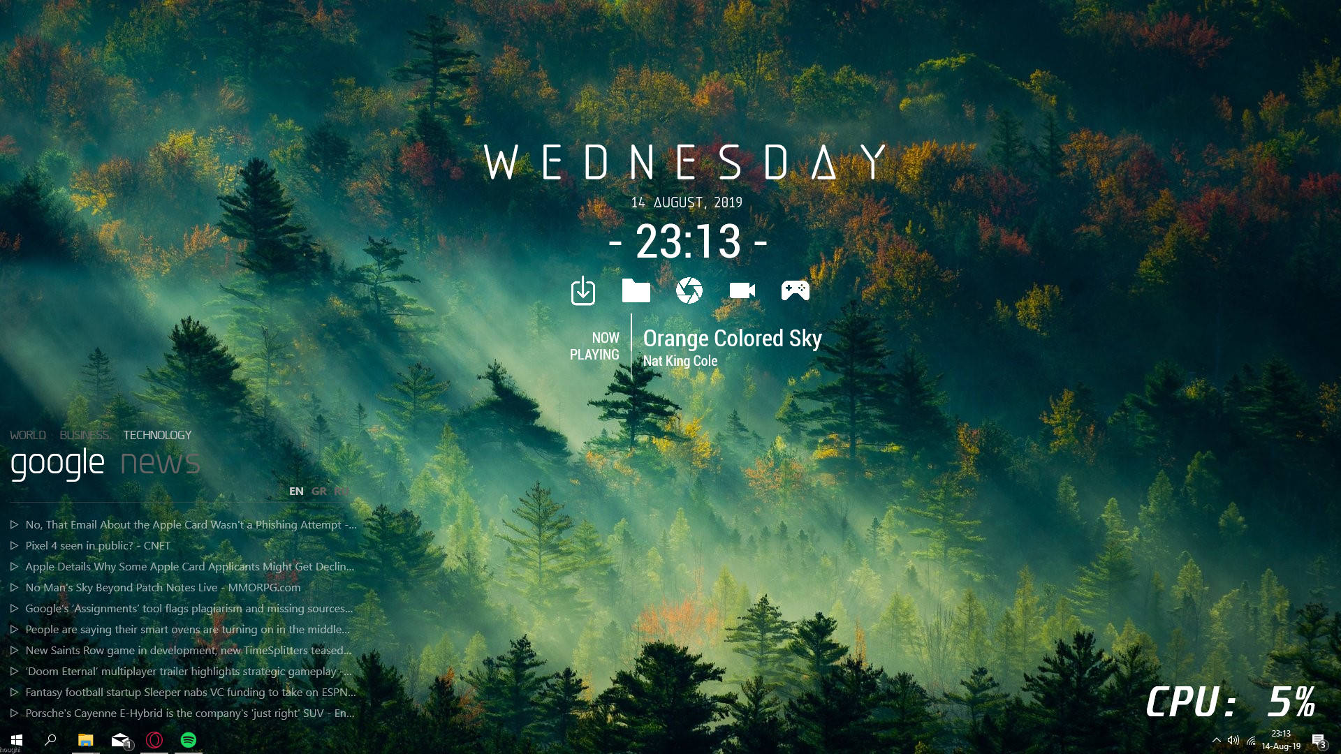 Rainmeter-skin som viser en vakker skog