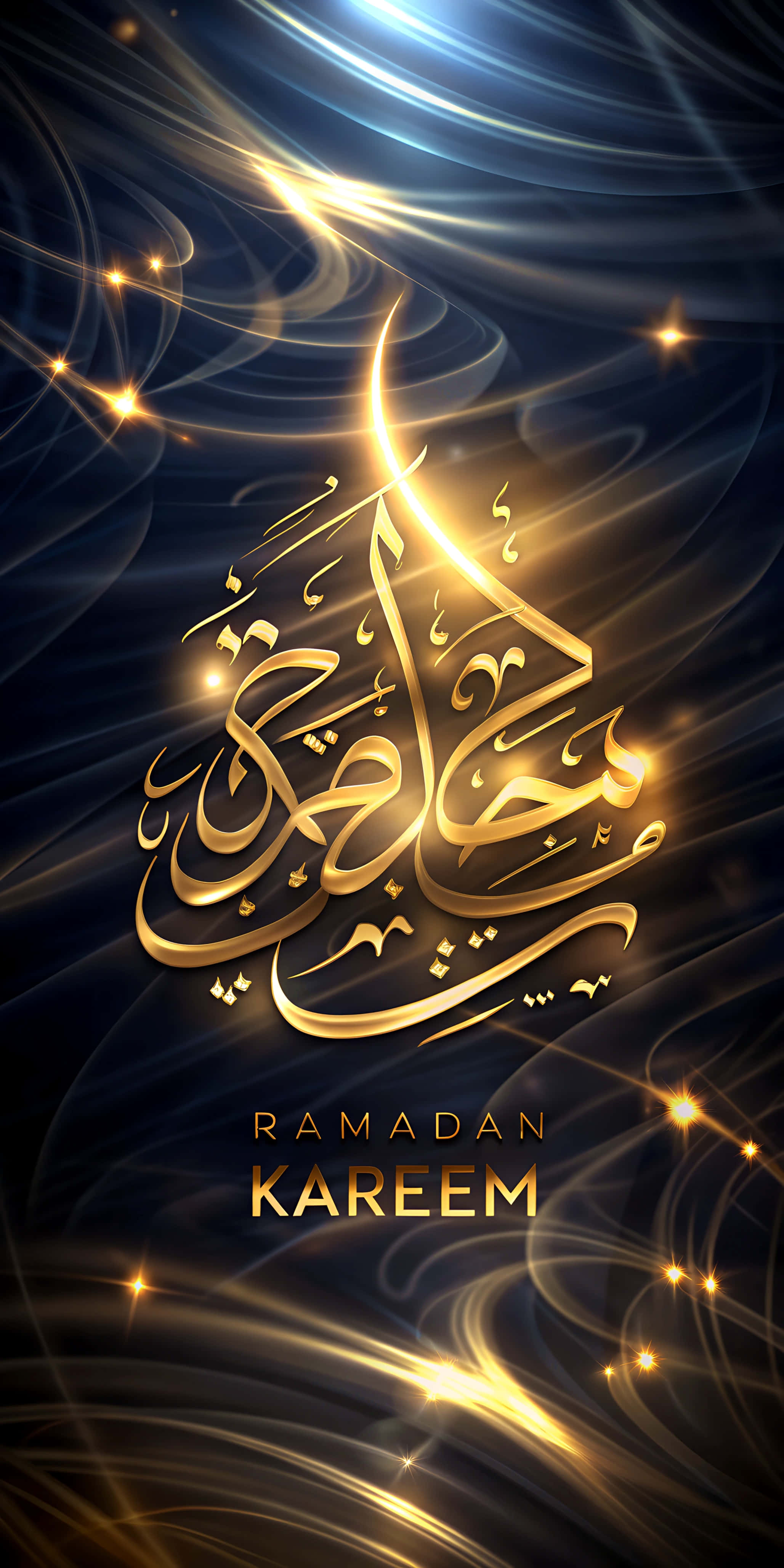 Ramadan Kareem-tekst på arabisk og engelsk med et gyllent skjær på en elegant abstrakt bakgrunn Bakgrunner