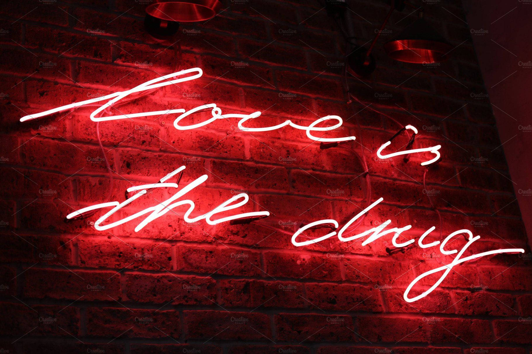Rød estetisk neon Love Drug Bakgrunner
