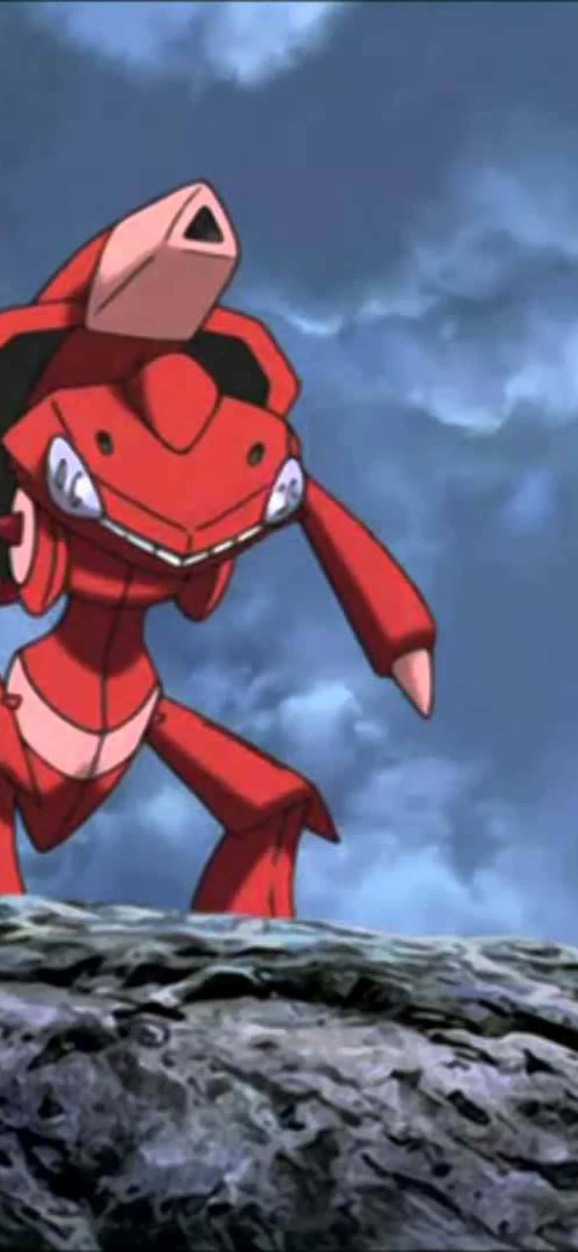Rød Genesect Pokémon som står på stein Bakgrunner