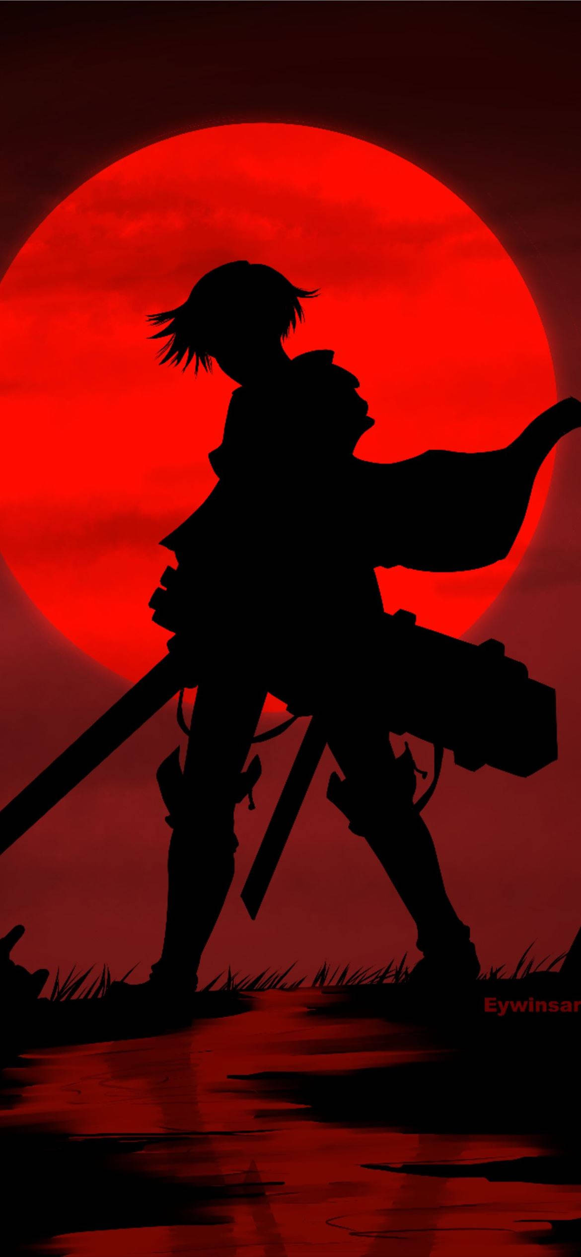 Rød Måne Levi Silhuett Attack on Titan iPhone Bakgrunner