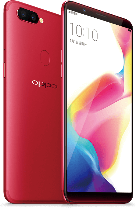 Rød Oppo-smarttelefon skjerm og bakside Bakgrunner