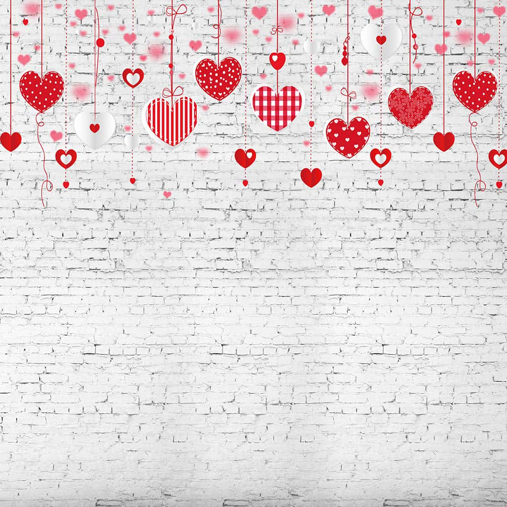 Rødt søtt Valentinsdagshjertebanner med murvegg Bakgrunner