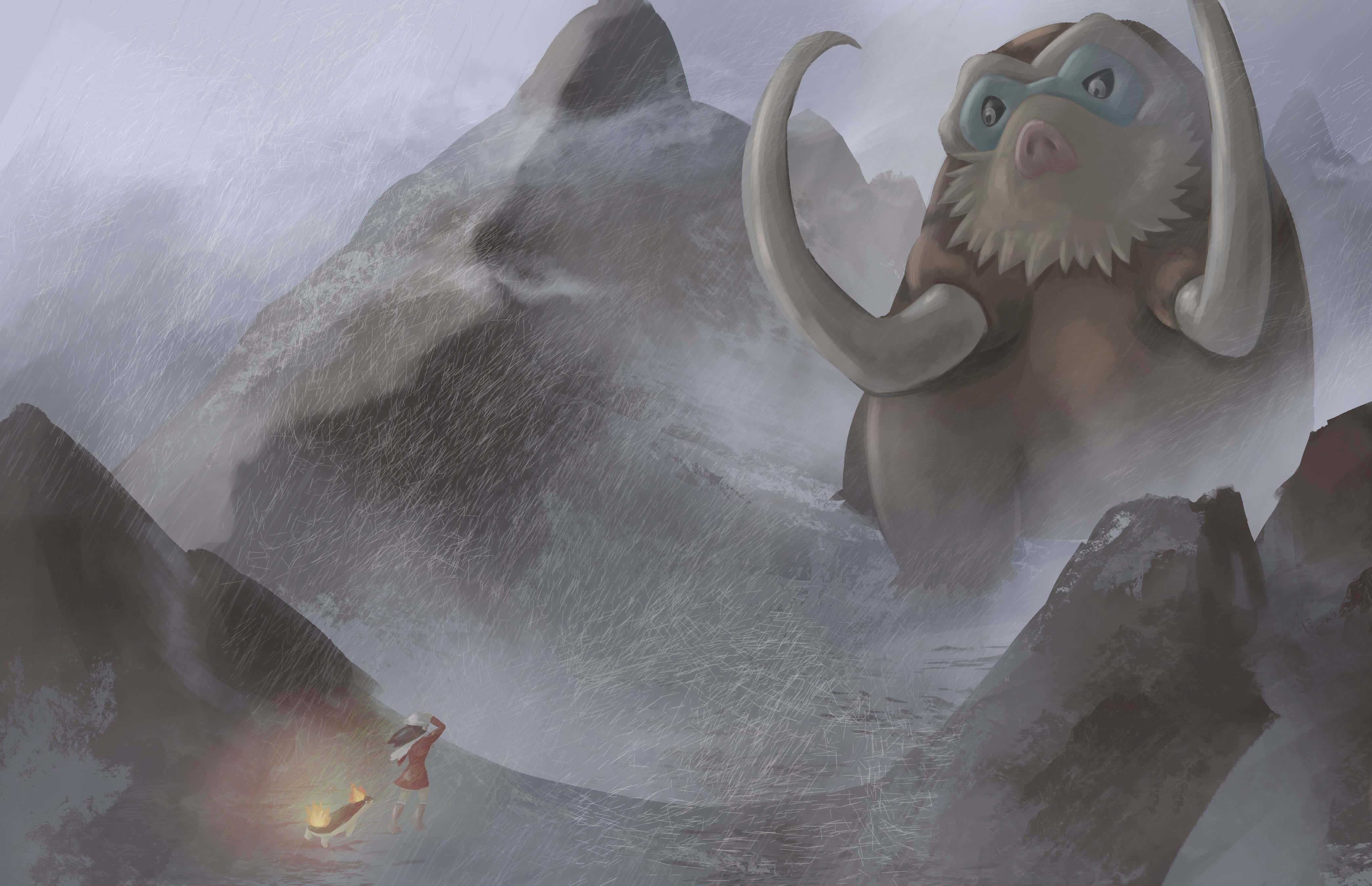 Realistisk illustrasjon av Mamoswine Pokemon Bakgrunner