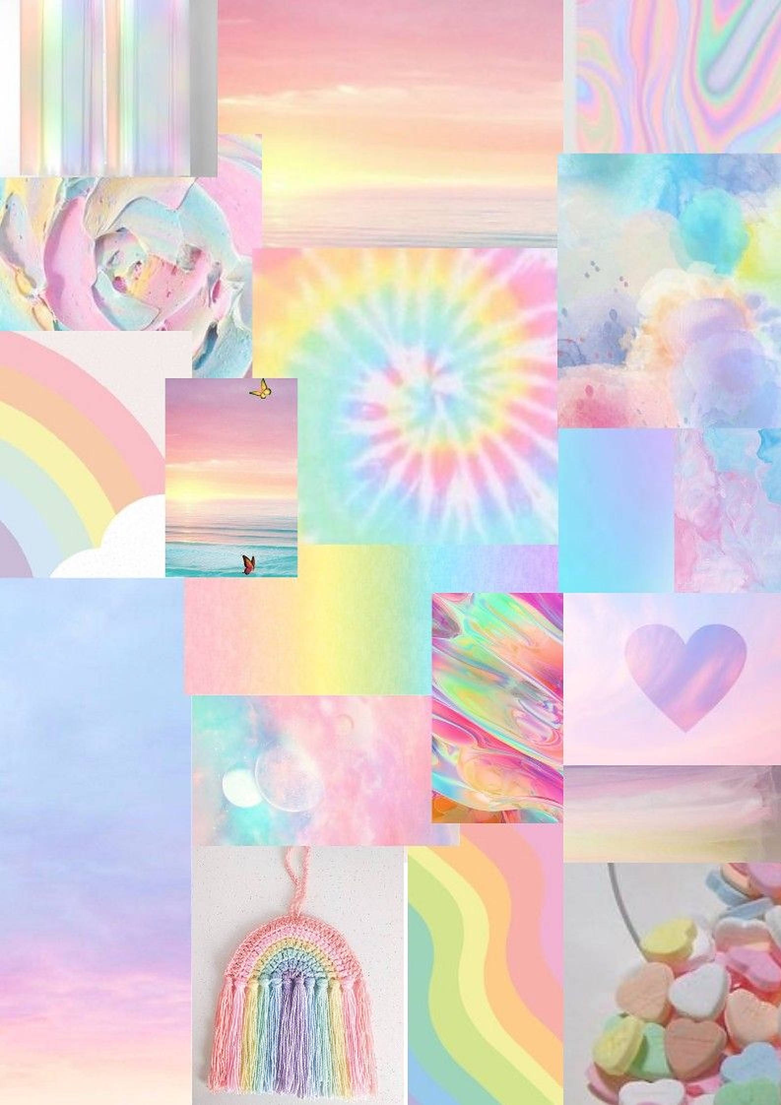 Regnbue Pastell Collage Bakgrunner