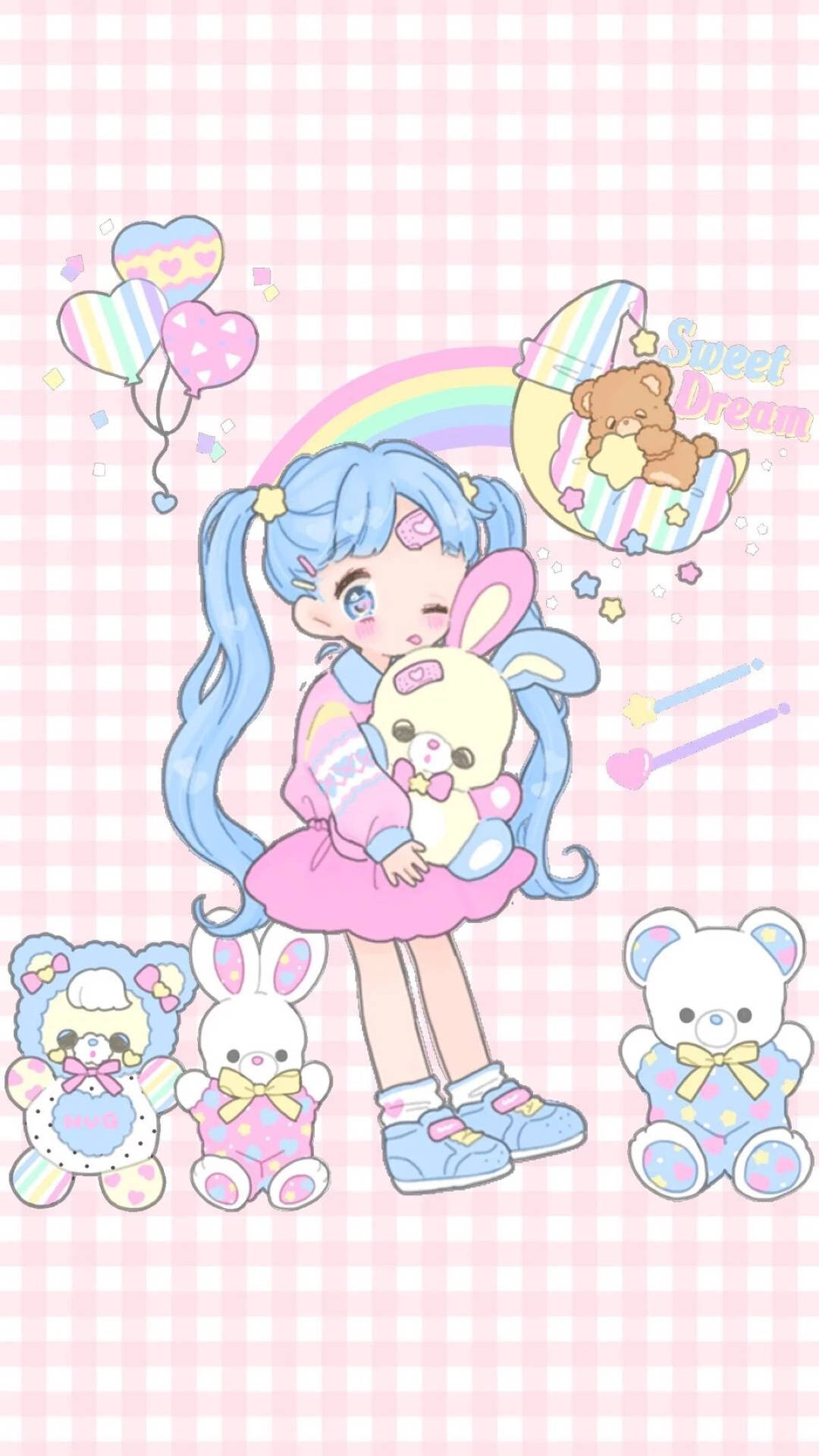 Kawaii regnbueanimejente bakgrunn.