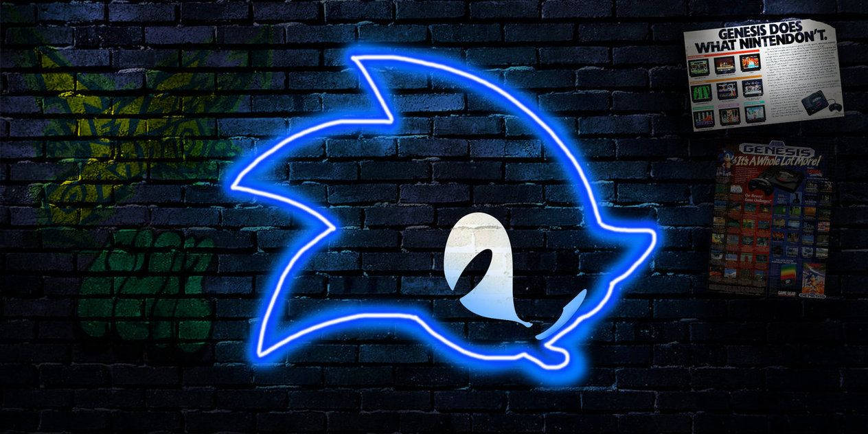 Retro Blå Neon Sonic Logo Bakgrunner