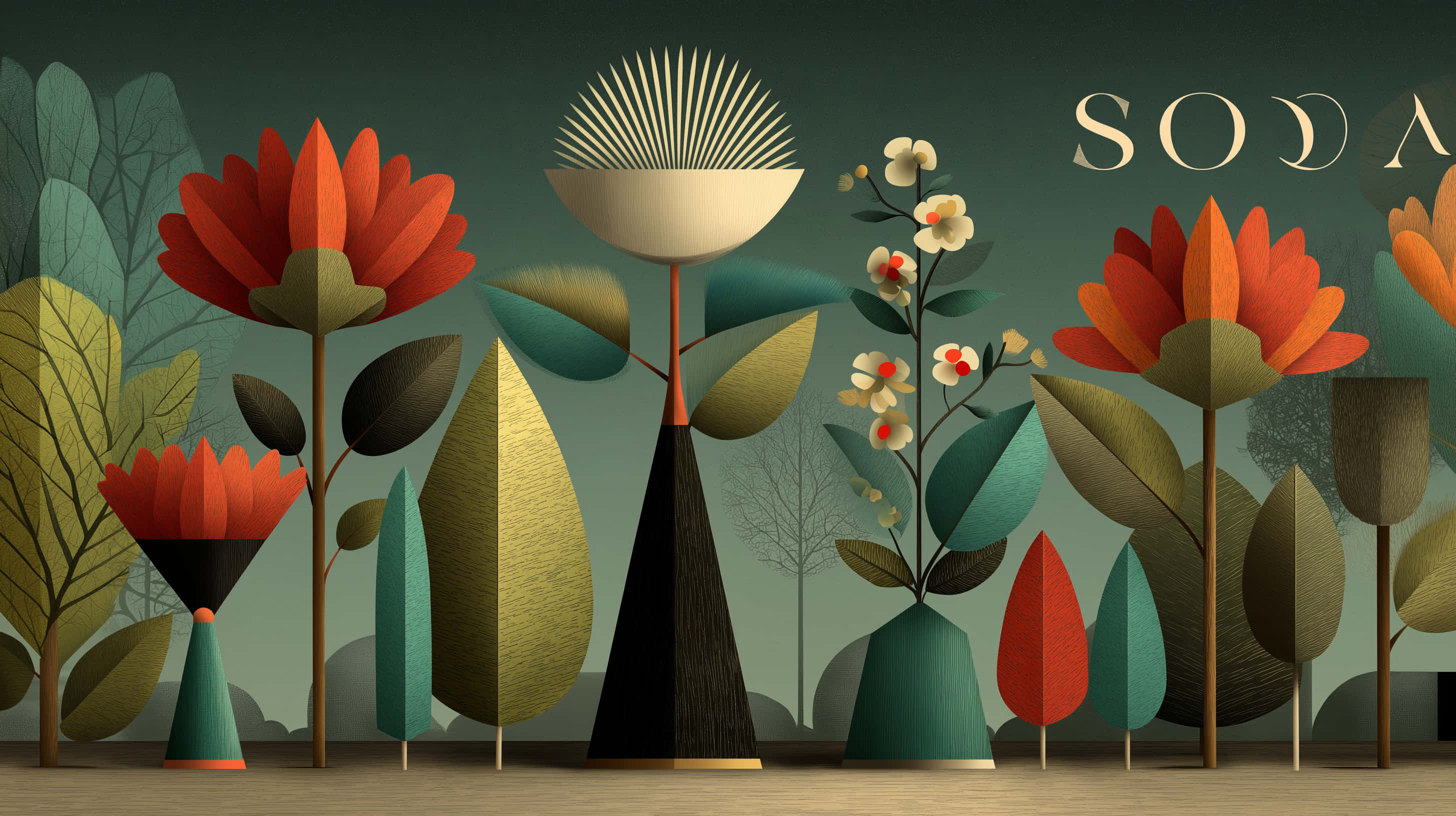 Retro Floral Mid-Century Modern Kunstillustrasjon Bakgrunner