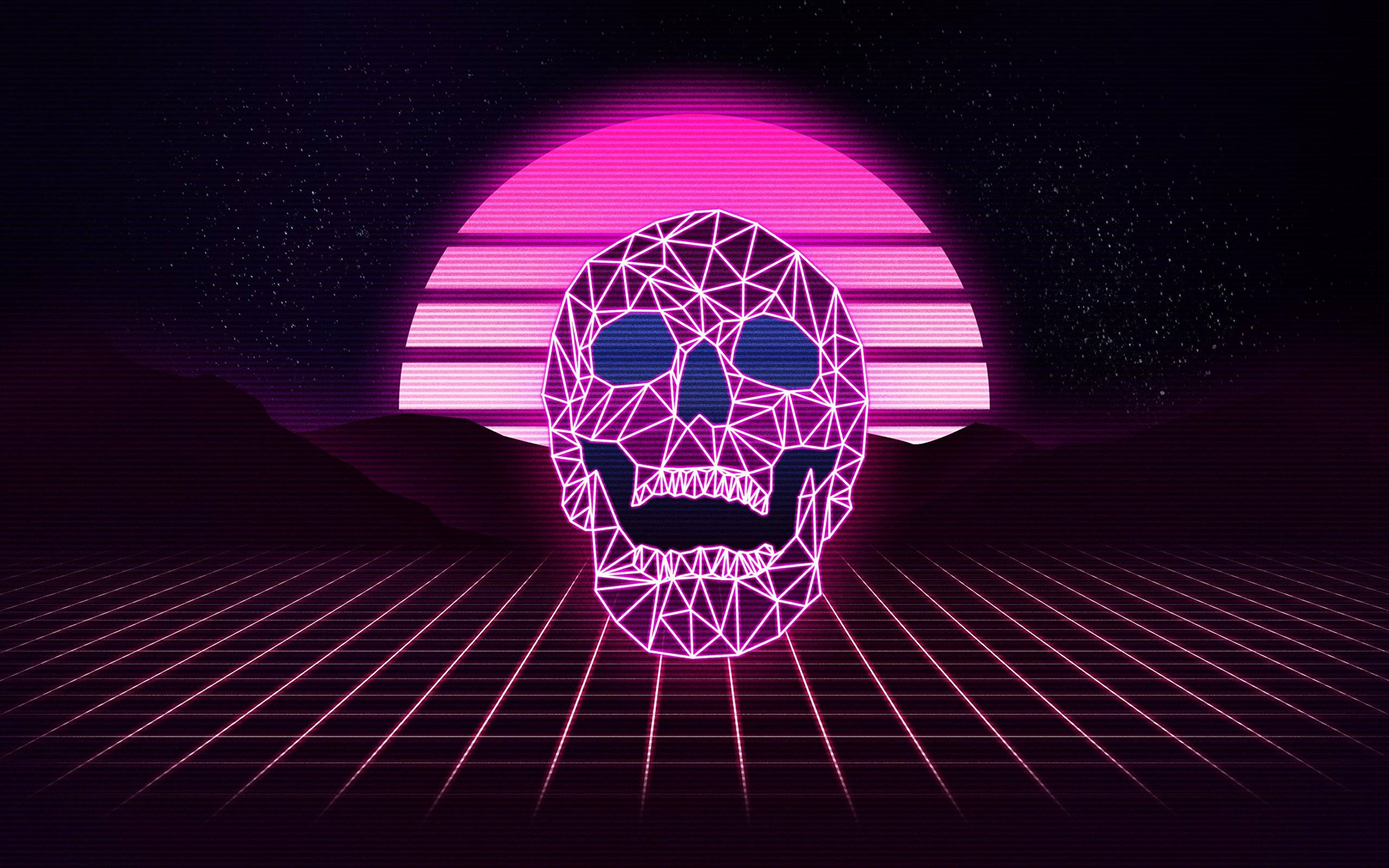 Retrowave Neon Lilla Hodeskalle 4K Bakgrunner