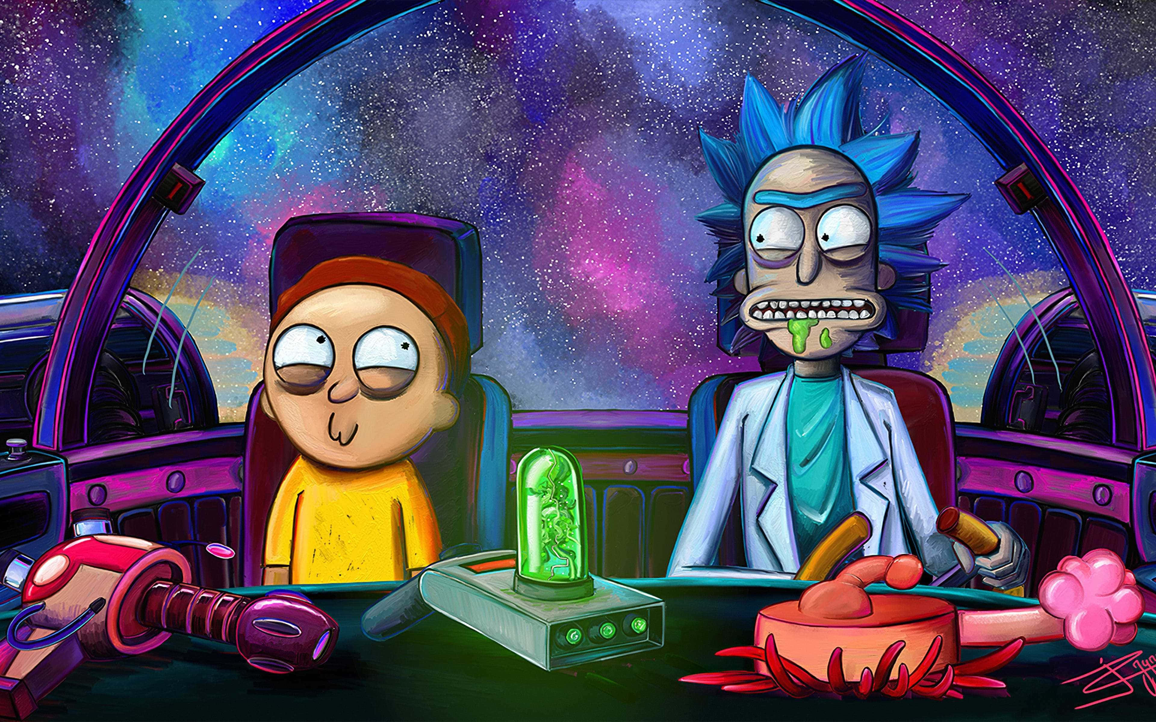 Rick og Morty i verdensrommet 4K Bakgrunn Bakgrunner