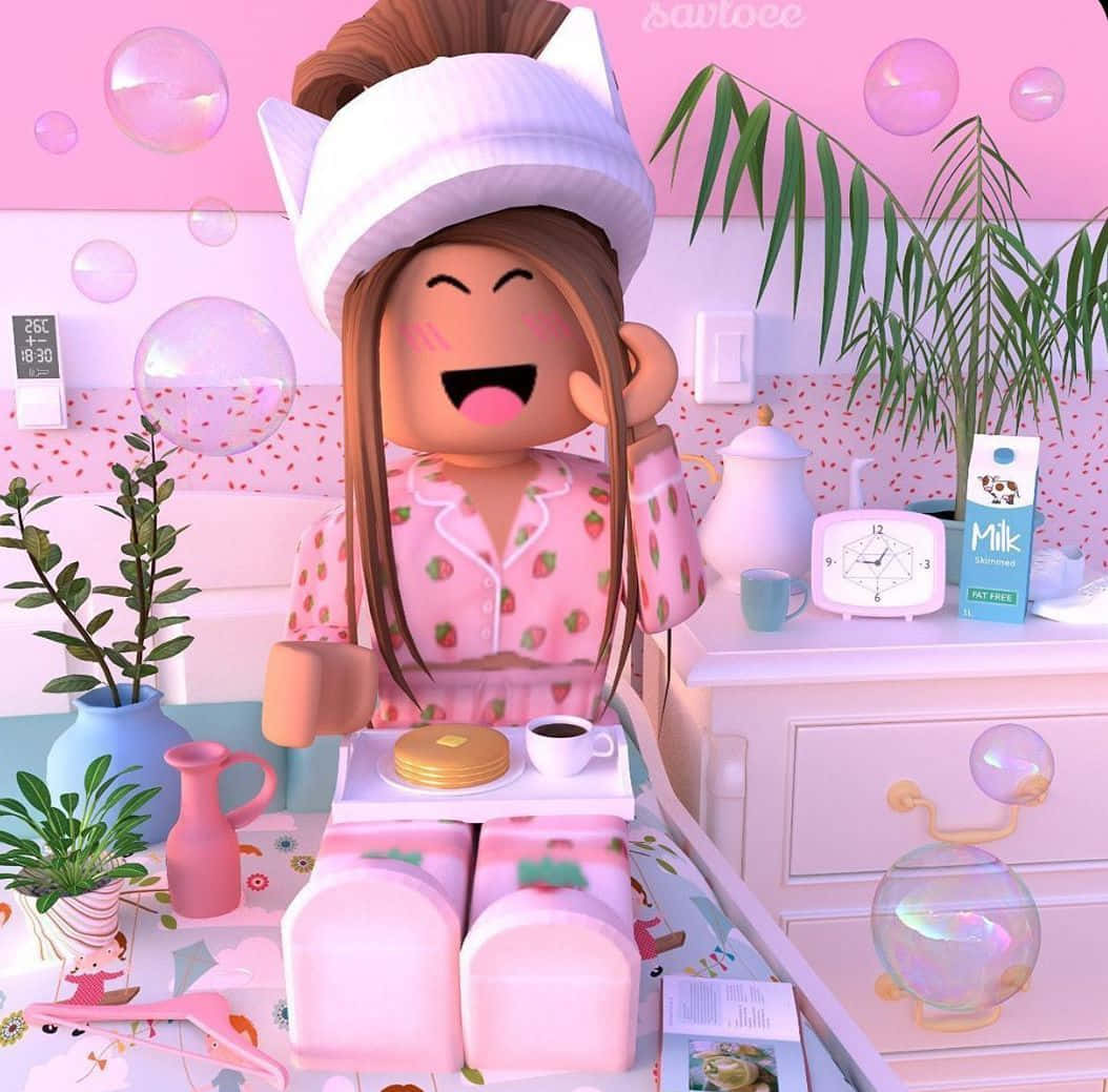 Roblox Rosa Jordbærpyjamas Bakgrunner
