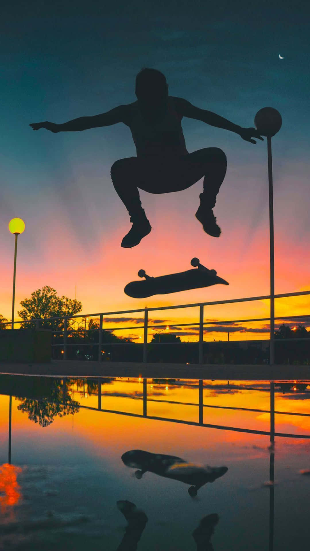 Rocking skater boy-stilen mens han skater rundt i byen Bakgrunner