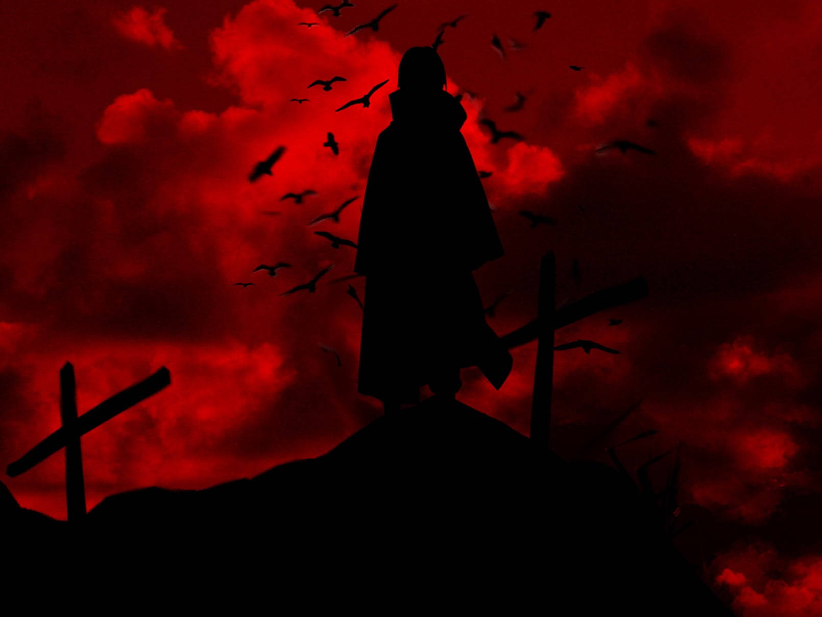 Rød Anime Silhuett Bakgrunner