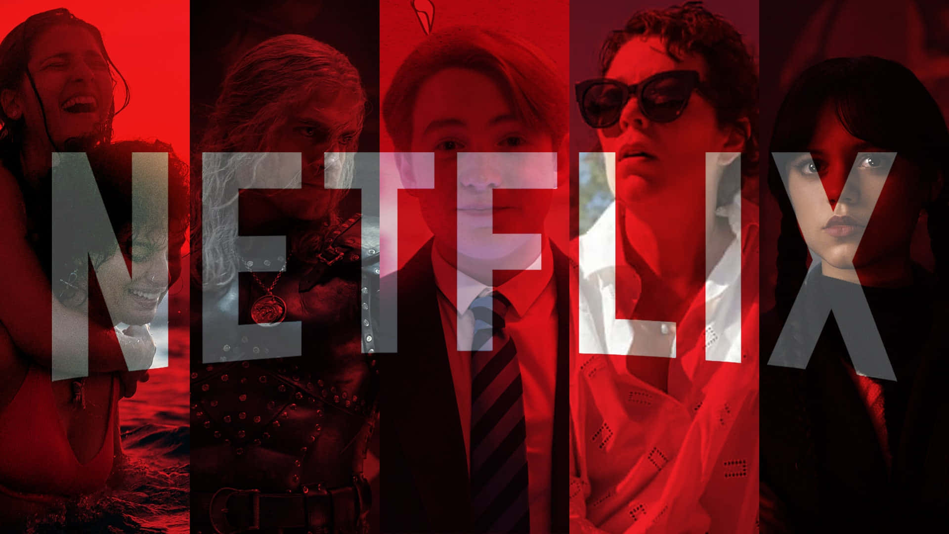 Rød karakterkollasje fra Netflix-bakgrunn Bakgrunner