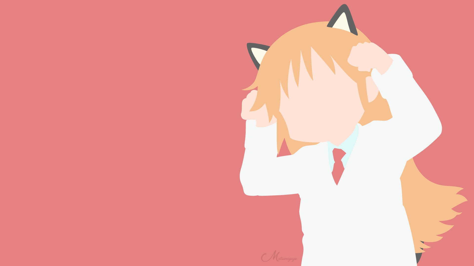 Rød minimalistisk Nichijou Hakase-katt Bakgrunner