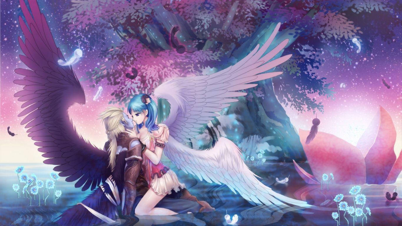 Romantisk anime engel og demon Bakgrunner