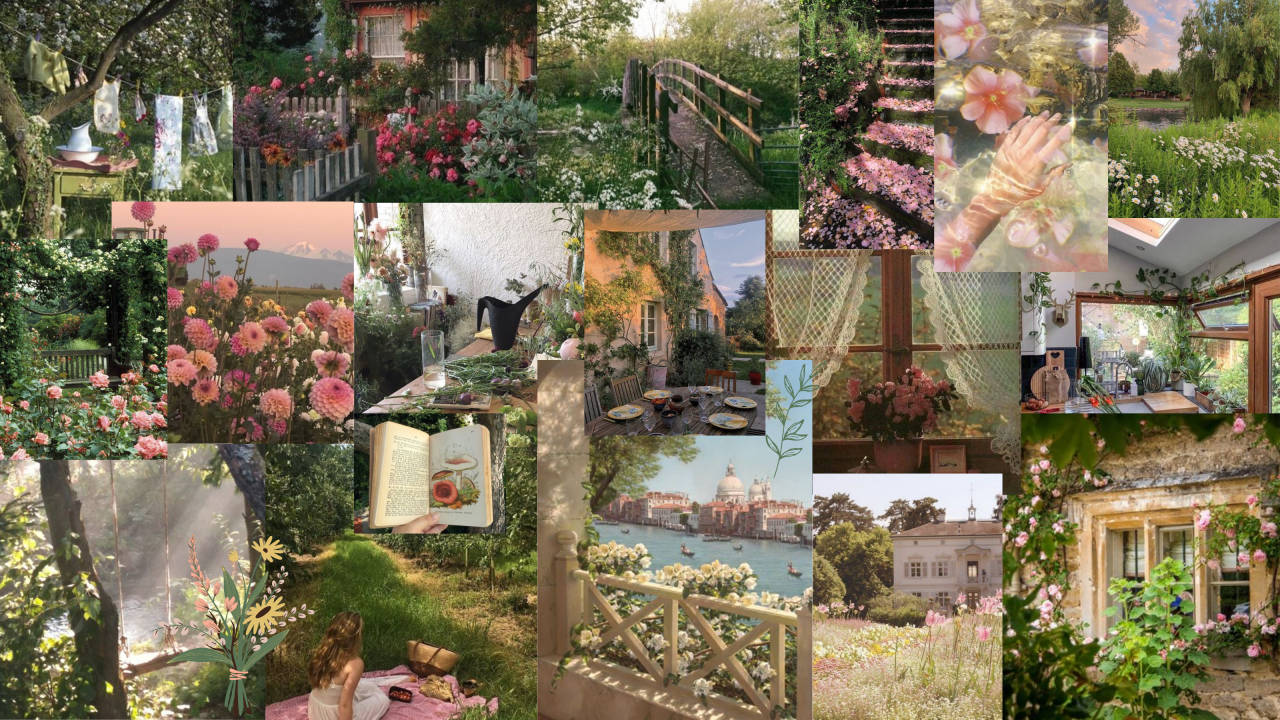 Romantiske blomster Cottagecore skrivebord Bakgrunner