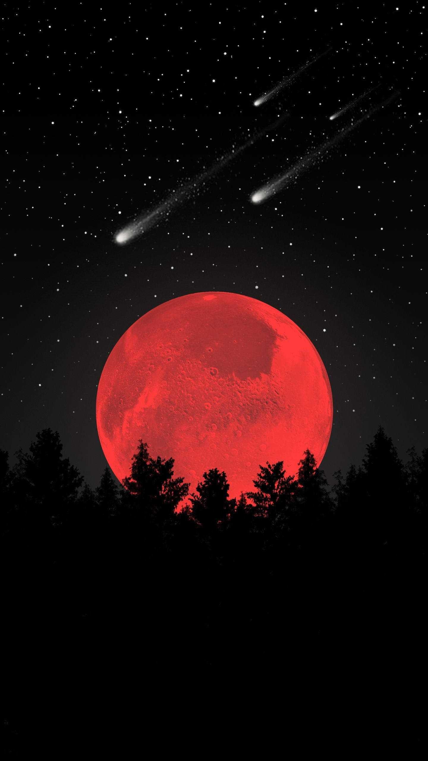 Romestetikk rød måne og meteor Bakgrunner