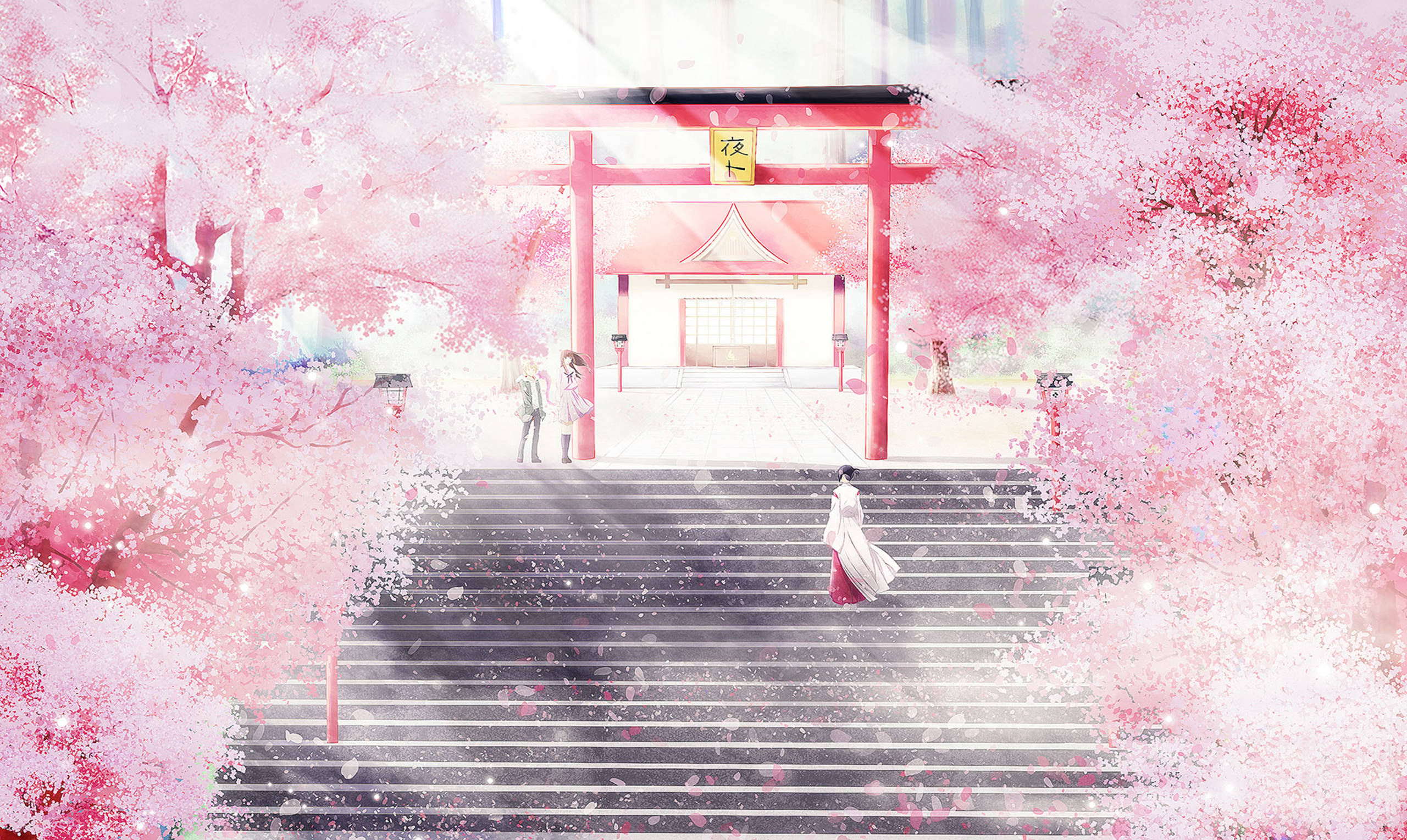 Rosa anime-estetisk Noragami-tempel Bakgrunner