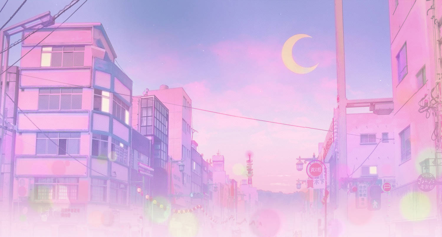 Rosa anime-estetisk Sailor City Bakgrunner