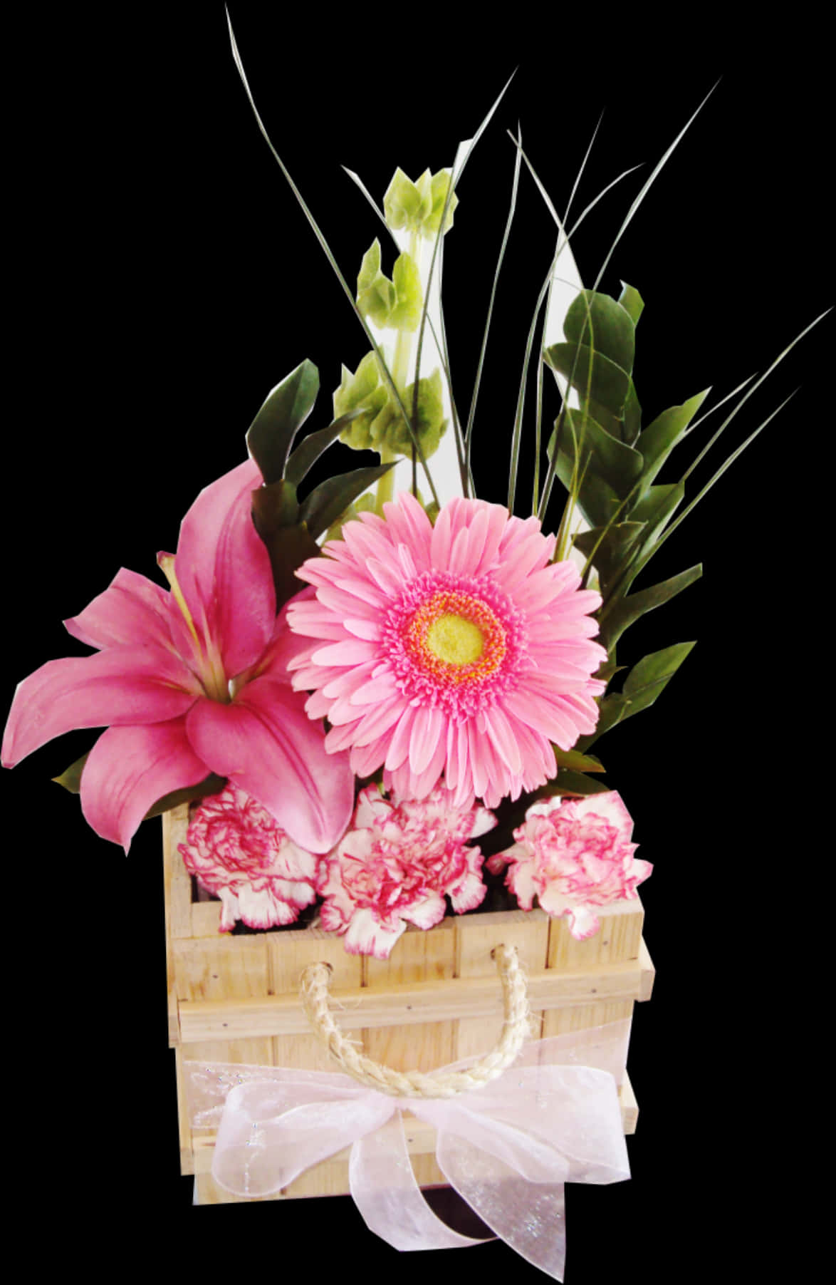 Rosa blomsterarrangement i kurv Bakgrunner