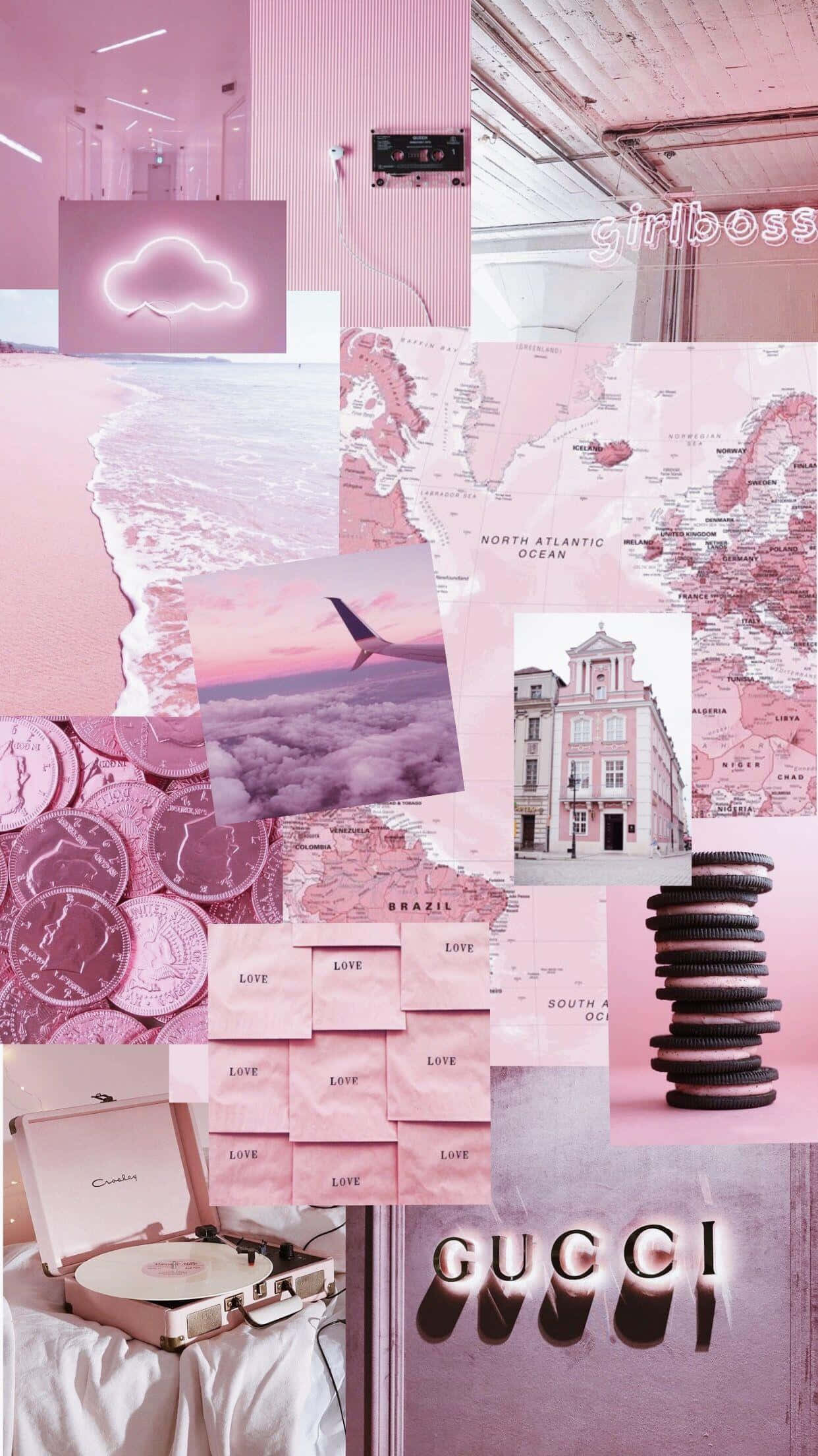 Rosa collage med estetiske steder bakgrunn Bakgrunner