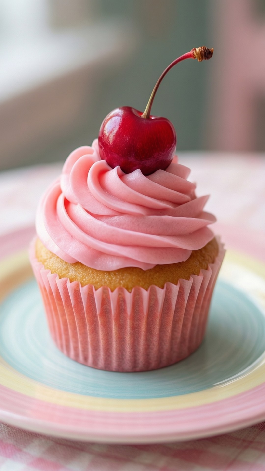 Rosa cupcake med kirsebær Bakgrunner