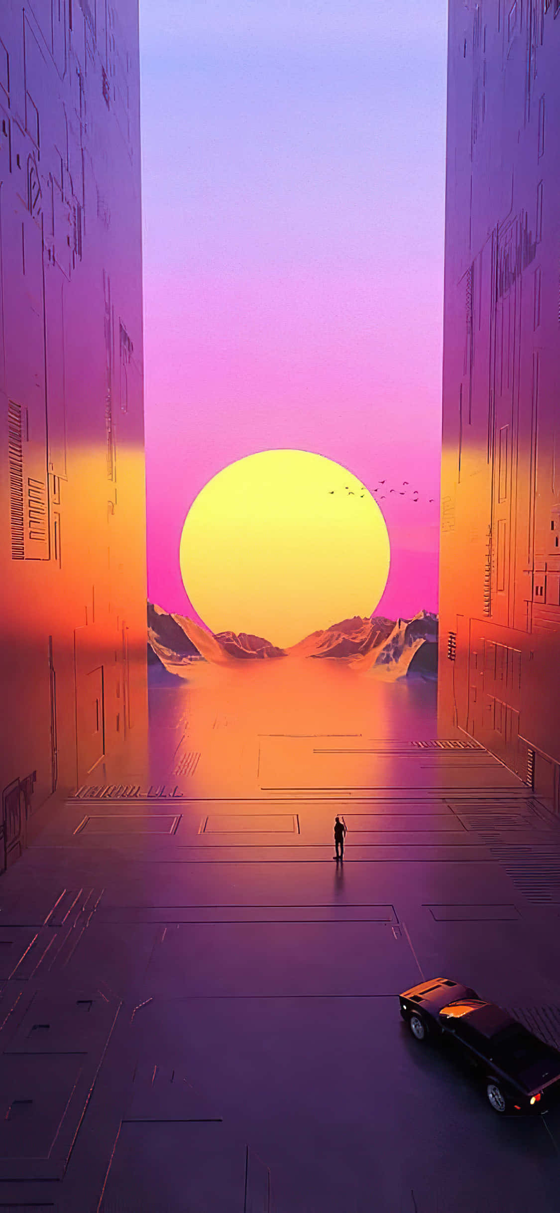 Rosa futuristisk solnedgang Vaporwave digitalt kunstverk bakgrunn Bakgrunner