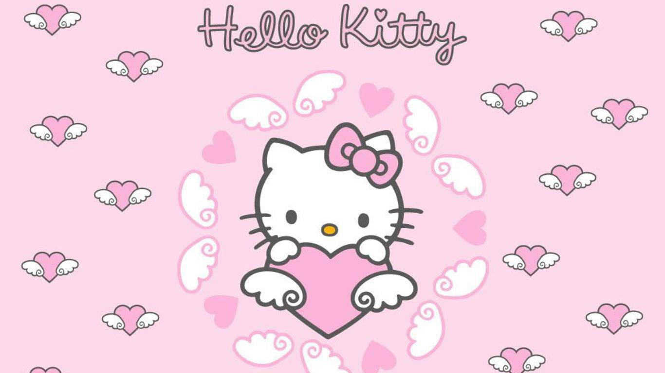 Rosa Hello Kitty Hjerte Med Vinger Bakgrunner