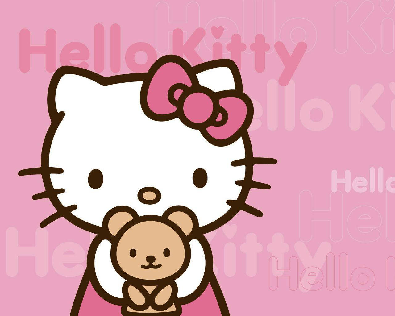 Rosa Hello Kitty med bamse Bakgrunner