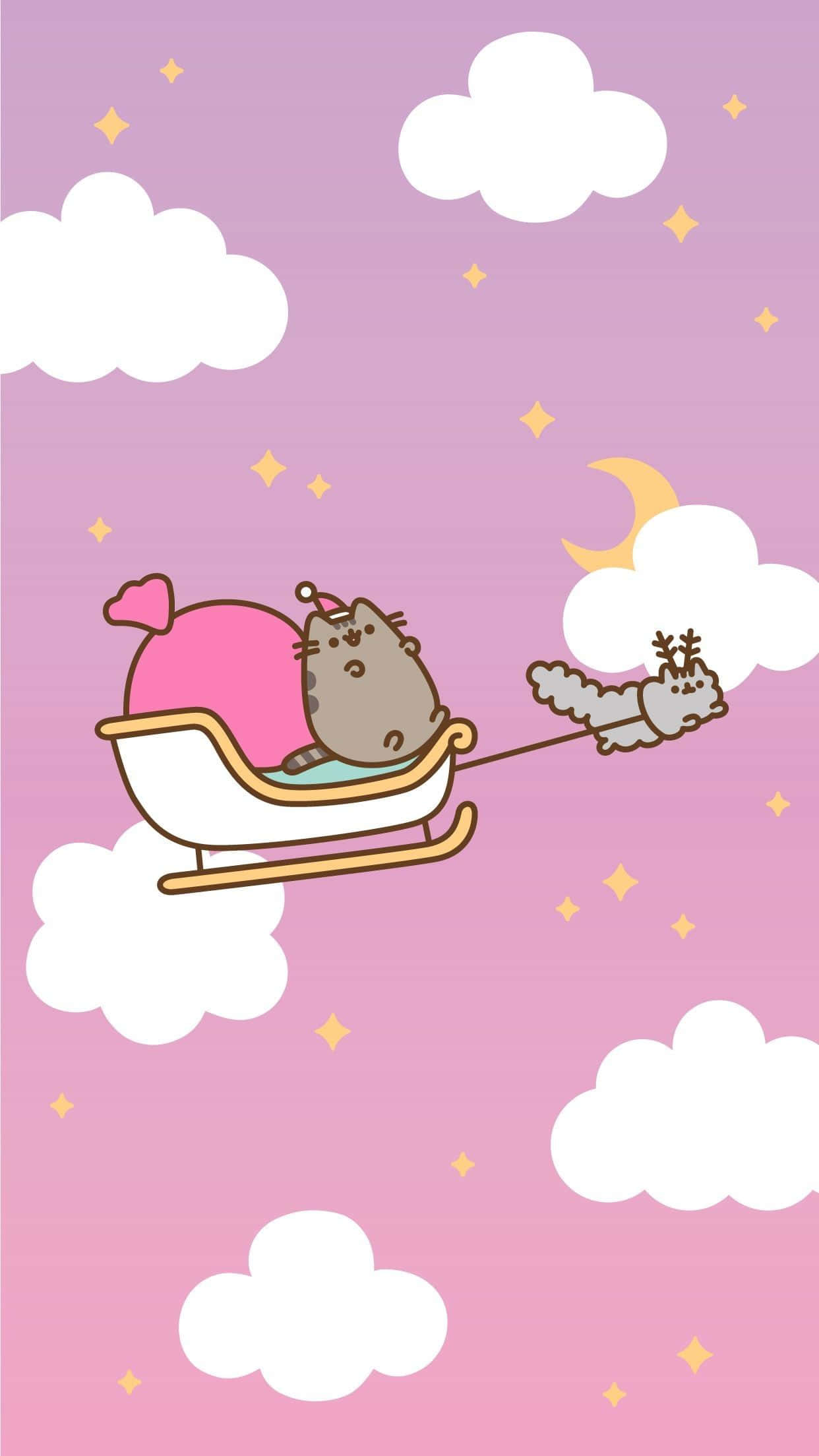 Rosa julepusheen katt i slede Bakgrunner