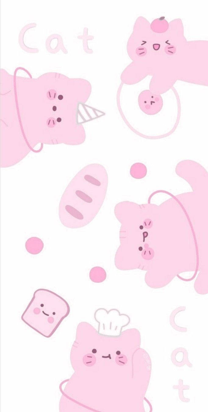 Rosa Kawaii Glad Katt Bakgrunner