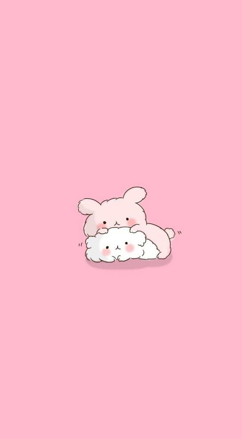 Rosa kawaii-kanin og katt Bakgrunner