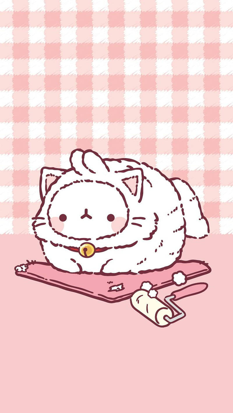 Rosa kawaii Molang som katt Bakgrunner
