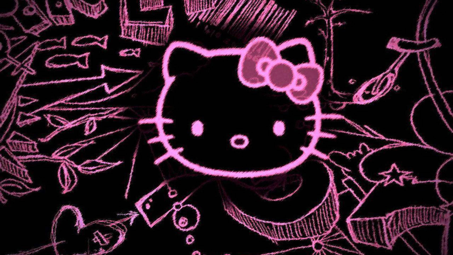 Rosa og svart Hello Kitty-doodle Bakgrunner