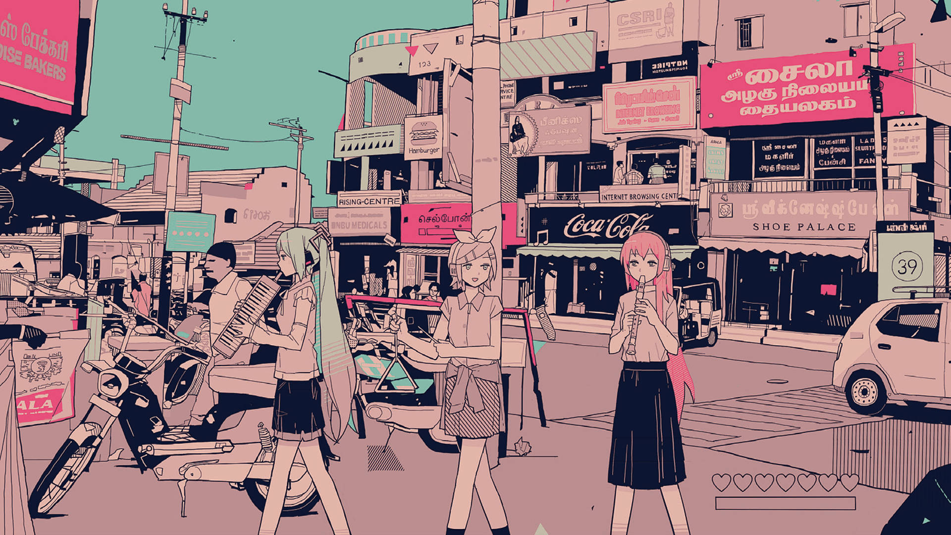 Rosa vintage estetisk animeby Bakgrunner
