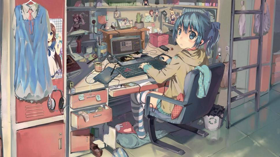 Rotete laptop-oppsett i anime Bakgrunner