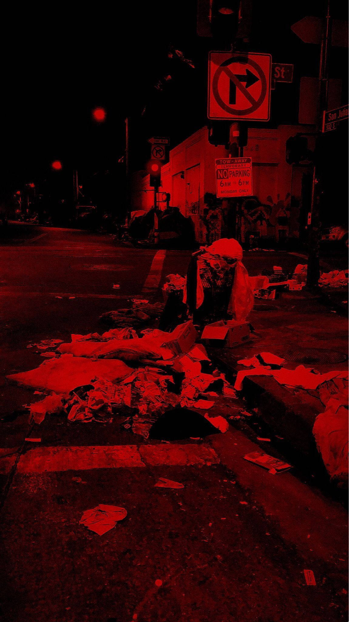 Rubbish Corner Street Rød Aesthetic iPhone Bakgrunner