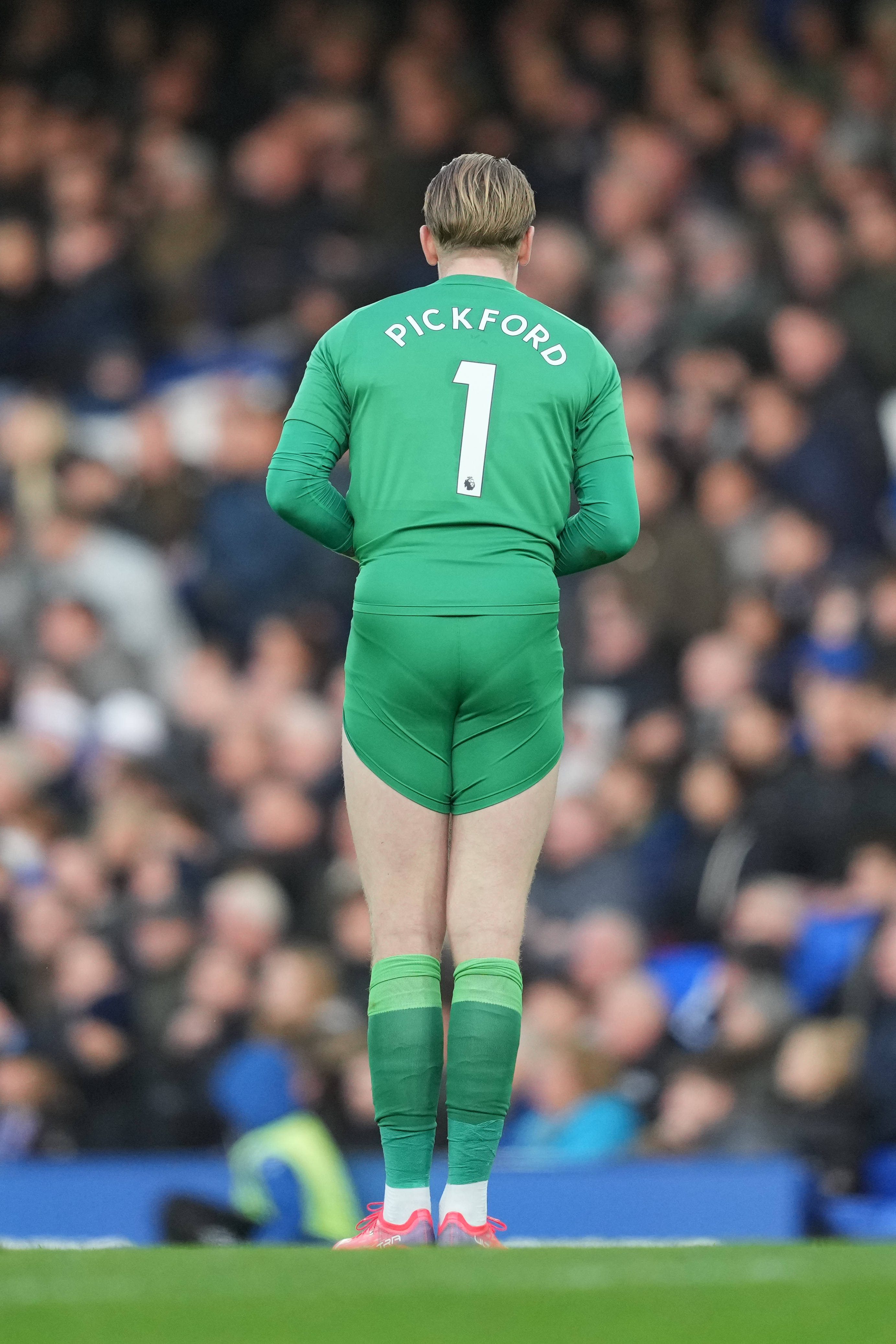 Ryggen til Jordan Pickford i grønt Bakgrunner