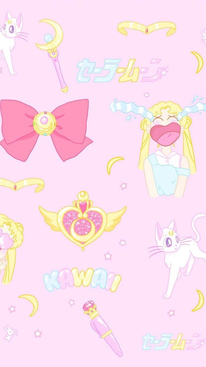 Sailor Moon-elementer på søt rosa bakgrunn Bakgrunner