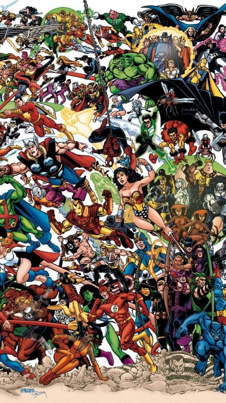 Samarbeid mellom DC og Marvel Superhelter Collage Bakgrunner